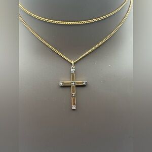 Antique Gold Filled 2Tone Cross Necklace